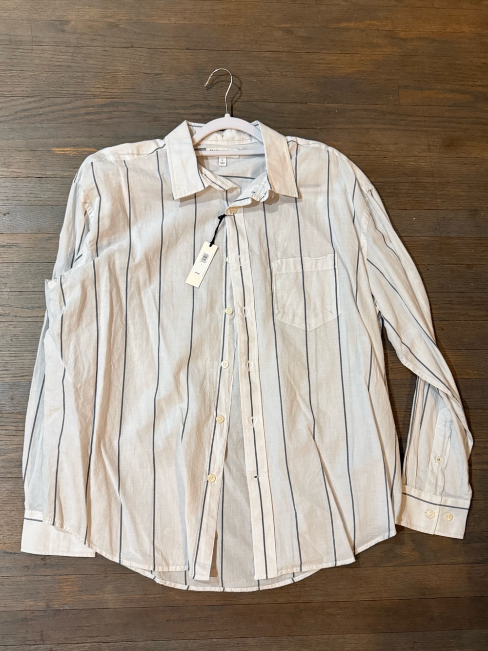 Banana Republic White Shirt with Navy Vertical Stripes